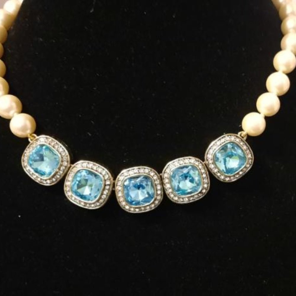 HD Captivating Cushion Aqua Blue Necklace and Clip-On Earring Set.